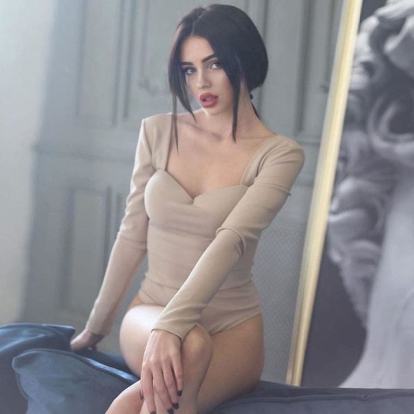 The Best Women Long Sleeve Bodycon Shirt Romper Casual Jumpsuit Bodysuit Stretch Slim Fit Leotard Top Blouse Online - Hplify