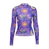 The Best Women Long Sleeve Casual Turtle Neck Tops Transparent Geometry Pullover Polyester T-Shirts Ladies Clothes Online - Hplify
