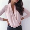 The Best Women Long Sleeve Deep V-neck Shirt Blouses Tops Sexy Criss-cross Snake Skin Shirt Work Business Formal Shirt Outwear Fall Online - Hplify