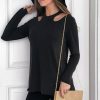 The Best Women Long Sleeve Shirt Tops Ladies Crew Neck Solid Casual Hollow Out Blouse Online - Hplify
