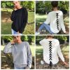 The Best Women Long-sleeve Sweatshirt Round Neck Lace Up Casual Pullover Online - Hplify