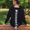The Best Women Long-sleeve Sweatshirt Round Neck Lace Up Casual Pullover Online - Hplify