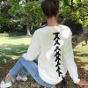 The Best Women Long-sleeve Sweatshirt Round Neck Lace Up Casual Pullover Online - Hplify