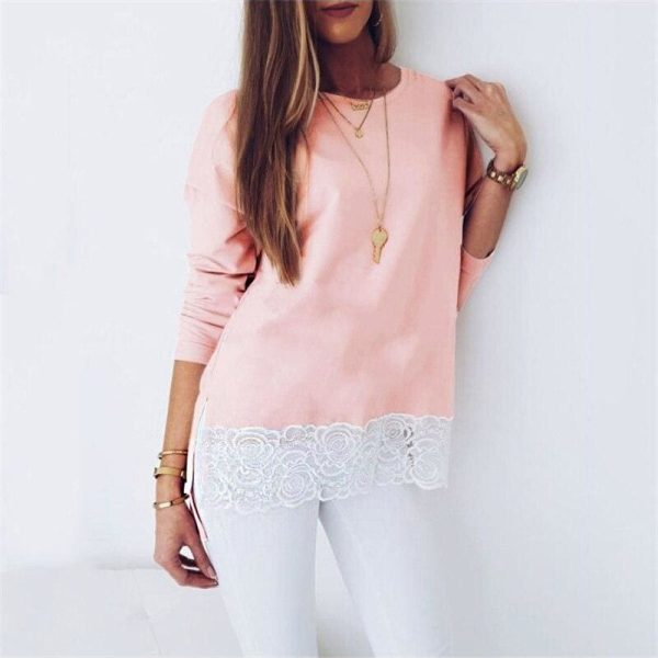 The Best Women Long Sleeve T shirt Loose Lace Top Ladies Tee shirt Femme Fashion Cute Sweet Shirt Casual Streetwear Online - Hplify