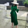 The Best Women Long Sleeve Wrap Boho V-neck Pleated Maxi Dress Office Ladies Summer Sundress Holiday Daily Workout Clothes Online - Hplify