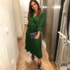 The Best Women Long Sleeve Wrap Boho V-neck Pleated Maxi Dress Office Ladies Summer Sundress Holiday Daily Workout Clothes Online - Hplify