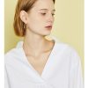 The Best Women Loose Blouse Cotton Back Button Solid V-Neck Casual Shirt Online - Source Silk