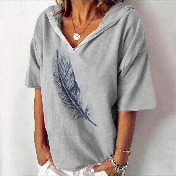 The Best Women Loose Short Sleeve Hooded Casual Tops Fashion Summer T-shirts Print Solid Holiday Stylish Daily Tee Shirts Online - Hplify