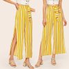 The Best Women Loose Stripe Slit Boho Beach Harem Wide Leg Casual Pants Ladies Fashion High Waist Palazzo Trousers Online - Hplify