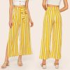 The Best Women Loose Stripe Slit Boho Beach Harem Wide Leg Casual Pants Ladies Fashion High Waist Palazzo Trousers Online - Hplify