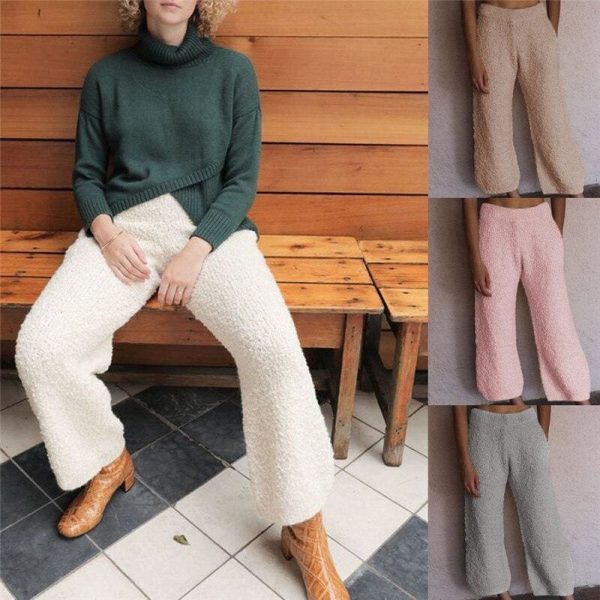 The Best Women Loose Wide-legged Casual Home Fleece Pants Trousers Warm Nightwear Winter Bottoms Flannel Sleepwear Pants Online - Hplify