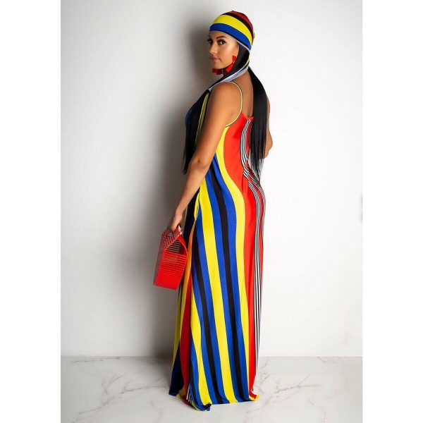 The Best Women Maxi Boho Dress Striped Summer Casual Beach Evening Party Long Sundress Fashion Ladies Sleeveless Dresses Online - Hplify