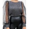 The Best Women Mesh Long Sleeve Knitwear See-through Puff Sleeve Autumn Winter Lady Casual Knitted Tops Jumper Blouse Shirt Online - Hplify