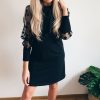 The Best Women Mesh Puff Polka Dot Long Sleeve Ribbed Dress Autumn Casual Ladies High Neck Bodycon Party Mini Dresses Online - Hplify