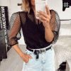 The Best Women Mesh Sheer Blouse See-through Long Sleeve Top Shirt Blouse Fashion Pearl Button Transparent White Shirt Female Blusas Online - Hplify