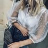 The Best Women Mesh Sheer Blouse See-through Long Sleeve Top Shirt Blouse Fashion Pearl Button Transparent White Shirt Female Blusas Online - Hplify