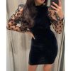 The Best Women Mesh Sheer Long Sleeve Dress Bodycon Backless Party Club Mini Dress Polka Dot Puff Sleeve Slim Dresses Online - Hplify