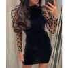 The Best Women Mesh Sheer Long Sleeve Dress Bodycon Backless Party Club Mini Dress Polka Dot Puff Sleeve Slim Dresses Online - Hplify