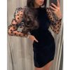 The Best Women Mesh Sheer Long Sleeve Dress Bodycon Backless Party Club Mini Dress Polka Dot Puff Sleeve Slim Dresses Online - Hplify