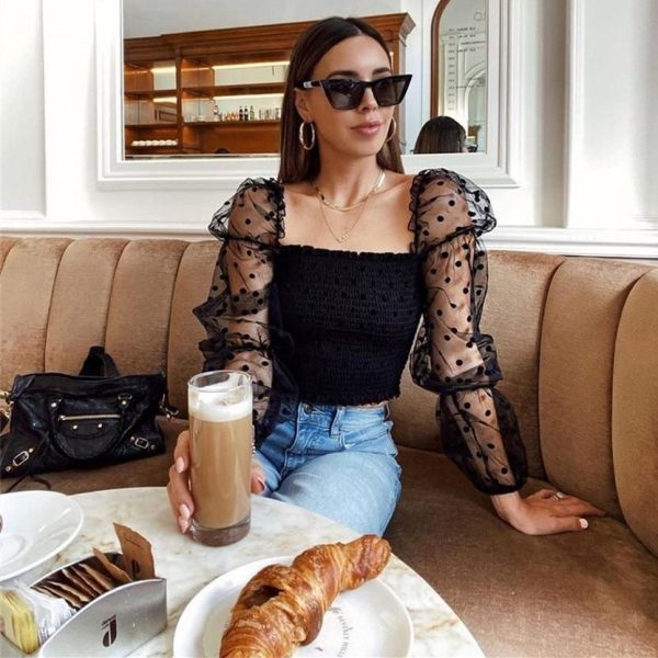 The Best Women Mesh Sheer T Shirt See-through Long Sleeve Top Shirt Online - Hplify