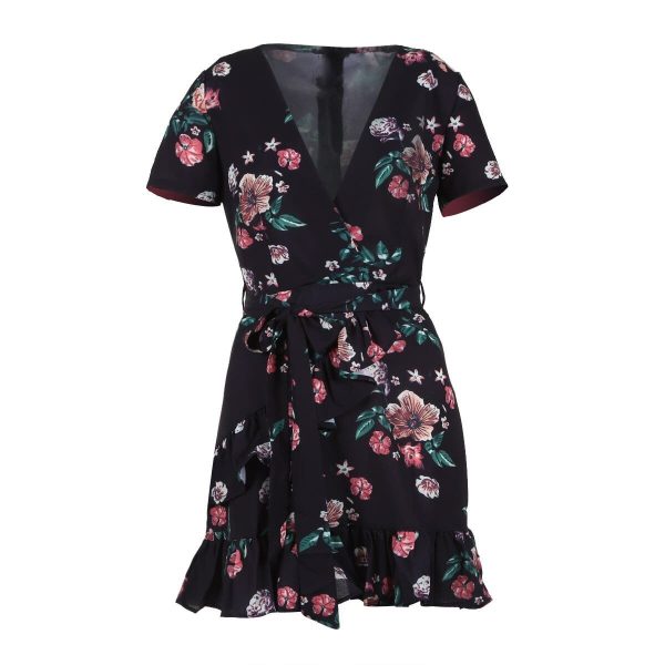The Best Women Mini Boho Floral Dress Summer Beach Short Sleeve V-Neck Party Bohemian Beach Dress Summer Style Online - Hplify