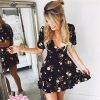 The Best Women Mini Boho Floral Dress Summer Beach Short Sleeve V-Neck Party Bohemian Beach Dress Summer Style Online - Hplify