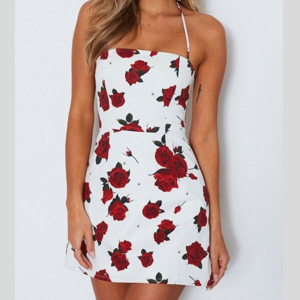 The Best Women Mini Floral Dress Summer Fashion Ladies Slim Bodycon Party Clubwear Beach Holiday Sleeveless Zipper Sundress Online - Hplify