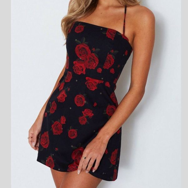 The Best Women Mini Floral Dress Summer Fashion Ladies Slim Bodycon Party Clubwear Beach Holiday Sleeveless Zipper Sundress Online - Hplify