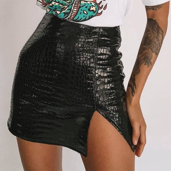 The Best Women Mini Skirt High Waist Side Split Faux Leather Club Party Bodycon Pencil Skirt for Girls Streetwear Online - Hplify