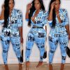 The Best Women Newspaper Print Casual Blouse Top + Sexy Long Pants Set 2Pcs Outfits Clothes Set Plus Size Online - Hplify