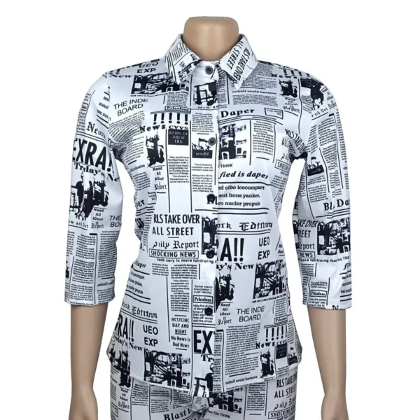 The Best Women Newspaper Print Casual Blouse Top + Sexy Long Pants Set 2Pcs Outfits Clothes Set Plus Size Online - Hplify