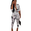 The Best Women Newspaper Print Casual Blouse Top + Sexy Long Pants Set 2Pcs Outfits Clothes Set Plus Size Online - Hplify