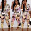 The Best Women Newspaper Print Casual Blouse Top + Sexy Long Pants Set 2Pcs Outfits Clothes Set Plus Size Online - Hplify