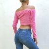 The Best Women Off Shoulder Crop Top Long Sleeve T-shirt Fashion Autumn Ladies Slim Zipper Tops Holiday Party T-shirts Online - Hplify