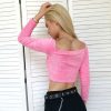 The Best Women Off Shoulder Crop Top Long Sleeve T-shirt Fashion Autumn Ladies Slim Zipper Tops Holiday Party T-shirts Online - Hplify