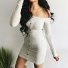 The Best Women Off Shoulder Stretchy Package Hip Bodycon Dress Ladies Summer Long Sleeve Bodycon Casual Slim Dress Sundress Online - Hplify