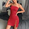 The Best Women Off Shoulder Stretchy Package Hip Bodycon Mini Dress Fashion Ladies Strapless Slim Short Club Dress Online - Hplify