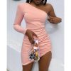 The Best Women One Shoulder Long Sleeve Bodycon Dress Summer Ladies Casual Cocktail Club Party Slim Fit Dress New Online - Hplify