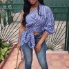 The Best Women One Shoulder Stripe Button Knot Top Tee Puff Sleeve Fashion Ladies Summer Beach Party Casual Tops Plus Size Online - Hplify