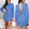 The Best Women Open Back Bodycon Mini Dress Casual Ruched Long Sleeve Bodycon Slim Evening Party Dress Online - Hplify