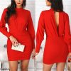 The Best Women Open Back Bodycon Mini Dress Casual Ruched Long Sleeve Bodycon Slim Evening Party Dress Online - Hplify