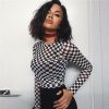 The Best Women Plaid Long Sleeve Mesh Bodycon T-shirts Stretch Ladies Leotard Crop Tops T shirt Online - Hplify