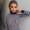 The Best Women Plaid Long Sleeve Mesh Bodycon T-shirts Stretch Ladies Leotard Crop Tops T shirt Online - Hplify