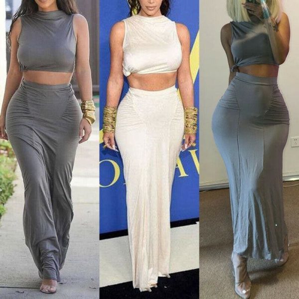The Best Women Plain Pleated High Waist Long Maxi Skirt Sexy Stretch Solid Bodycon Mermaid Party Skirt Online - Hplify