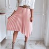 The Best Women Pleated Skirt Elastic High Waist Solid Color Midi A-line Skirt Casual Summer Beach Swing Midi Sundress Online - Hplify