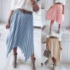 The Best Women Pleated Skirt Elastic High Waist Solid Color Midi A-line Skirt Casual Summer Beach Swing Midi Sundress Online - Hplify