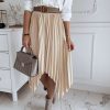 The Best Women Pleated Skirt Elastic High Waist Solid Color Midi A-line Skirt Casual Summer Beach Swing Midi Sundress Online - Hplify