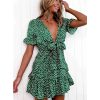 The Best Women Polka Dot Boho Ruffle Mini Dress Knot V-Neck Beach Holiday Dresses Online - Hplify