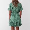 The Best Women Polka Dot Boho Ruffle Mini Dress Knot V-Neck Beach Holiday Dresses Online - Hplify