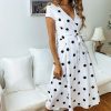The Best Women Polka Dot Midi Dress Fashion Ladies Boho Short Sleeve V Neck Summer Beach Party Casual Long Sundress Online - Hplify